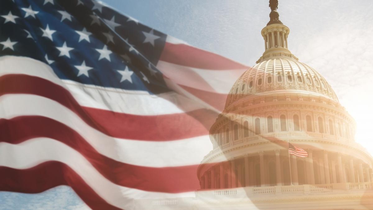 United States Flag Flown Over Capitol